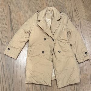 Zara Beige Double-Breasted Puffer Trench Coat